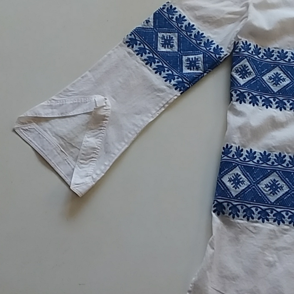 Tory Burch blue white boho peasant v-neck blouse - Picture 8 of 8